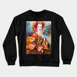 ROMANTIC WOMAN WITH SPARKLING PEACOCK FEATHER Crewneck Sweatshirt